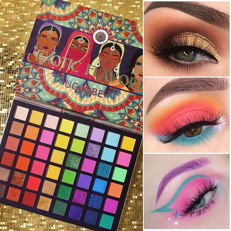 48-color eyeshadow palette showing glitter and matte finishes