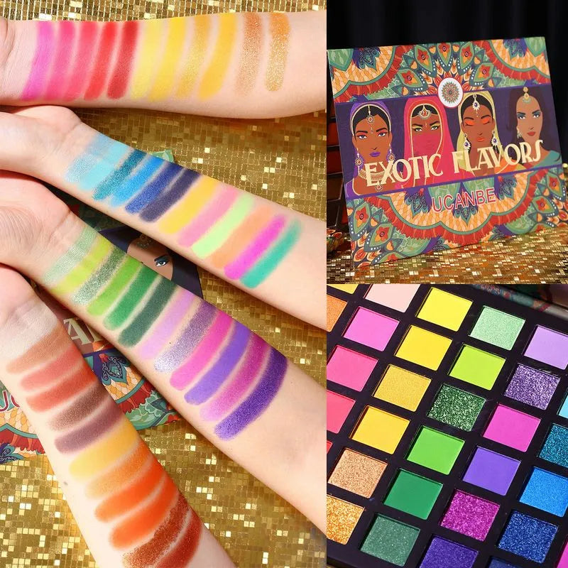 48-color eyeshadow palette showing glitter and matte finishes