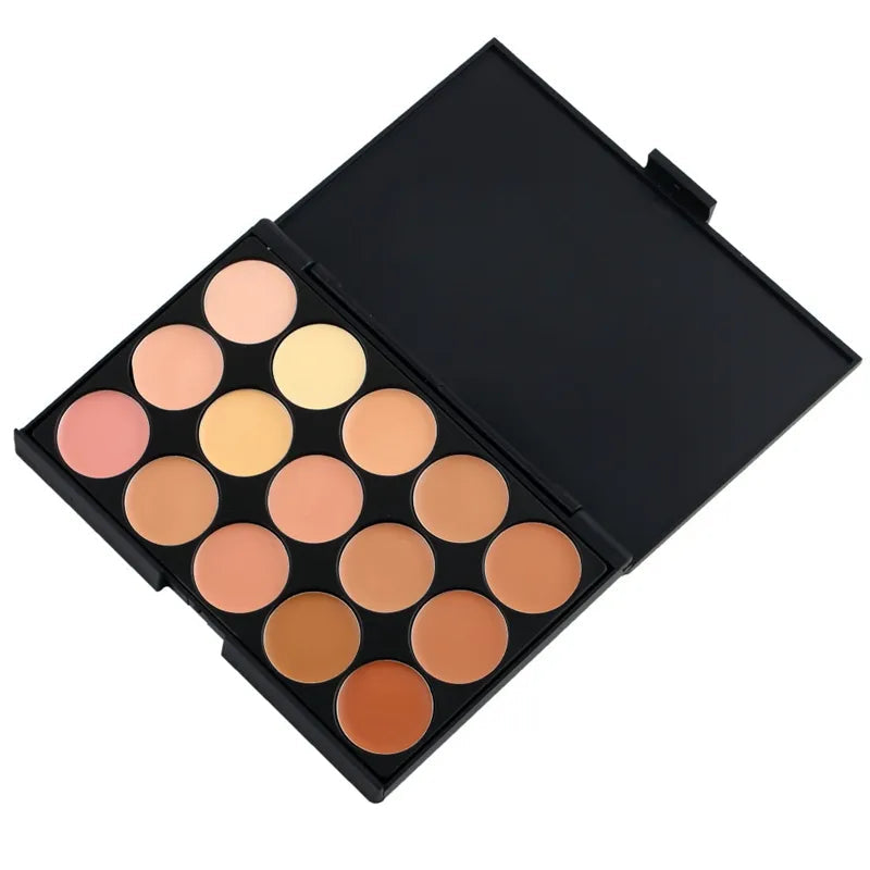 Makeup palette showing multiple concealer shades arranged in compact case