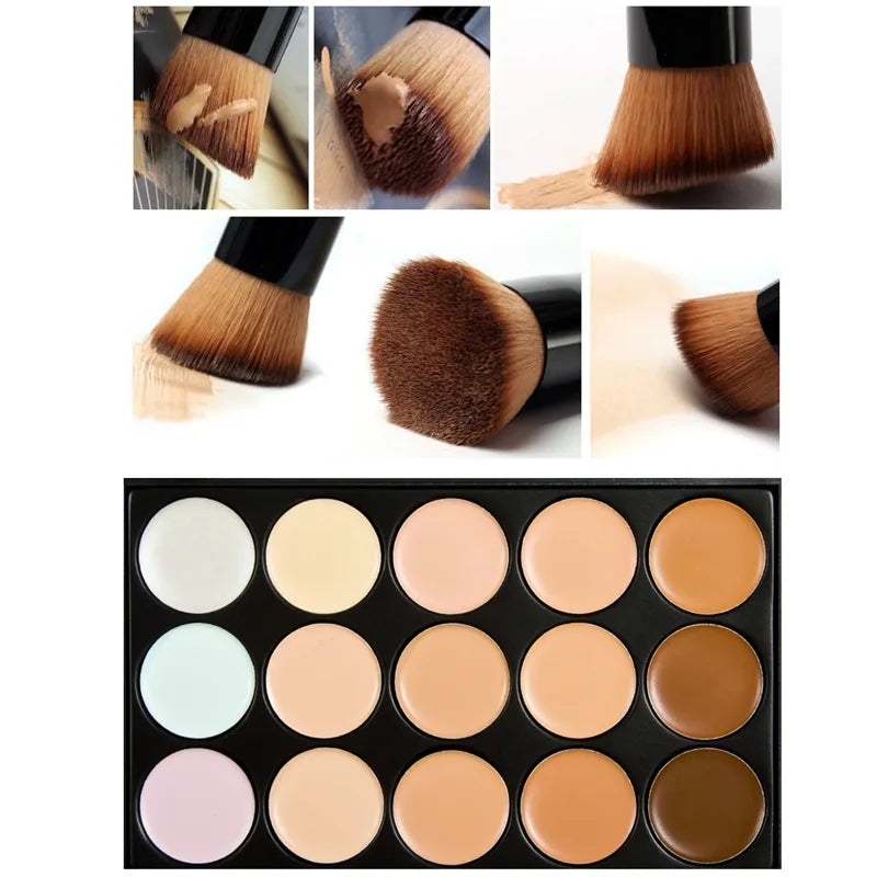 Makeup palette showing multiple concealer shades arranged in compact case