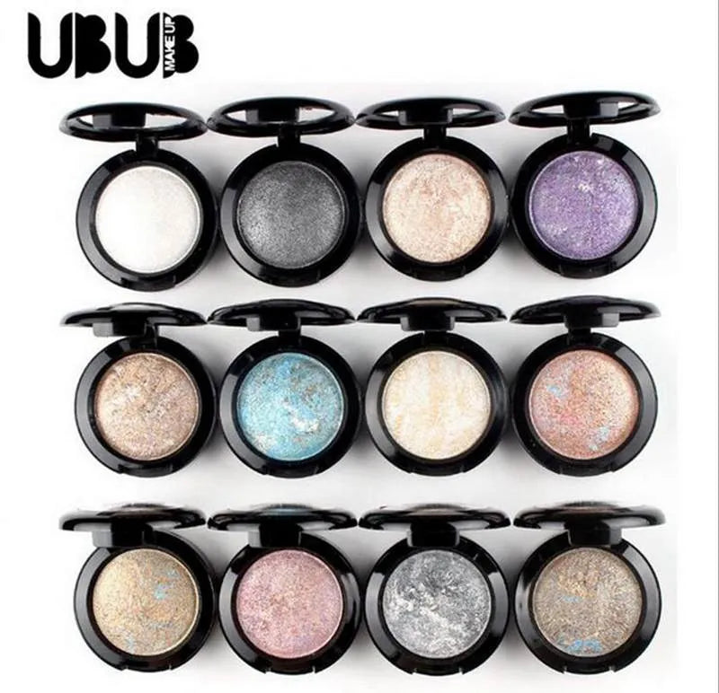 Close-up view of eyeshadow palette with matte and glitter finishes