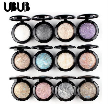 Close-up view of eyeshadow palette with matte and glitter finishes
