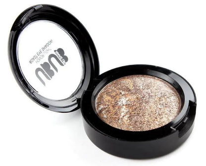 Open 12-color nude eyeshadow palette showing matte and glitter shades