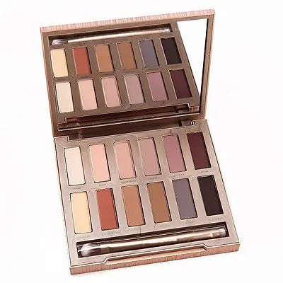 Eyeshadow palette with open lid displaying all 12 matte colors