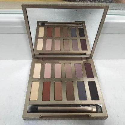 12-color matte eyeshadow palette showing neutral shade range