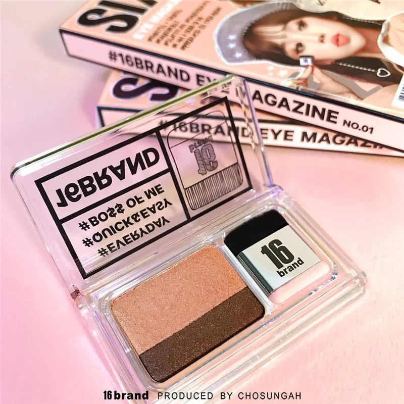 Dual-color eyeshadow palette with shades displayed in compact case