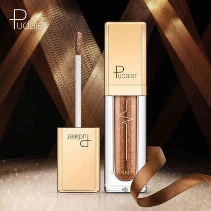 Close-up of liquid eyeshadow applicator with glitter particles