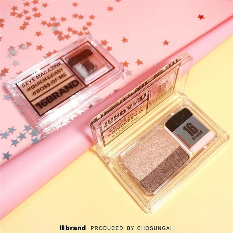Dual-color eyeshadow palette with shades displayed in compact case