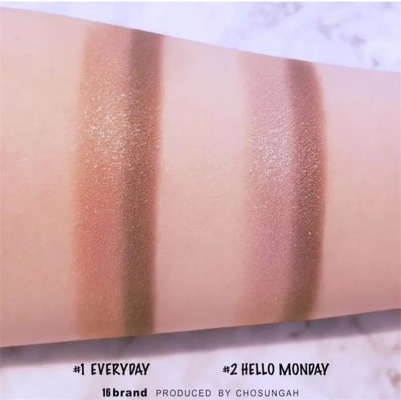 Eyeshadow palette in use on eyelid demonstrating blendable application