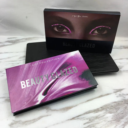 Close-up of eyeshadow shades in the palette for detailed color and texture view