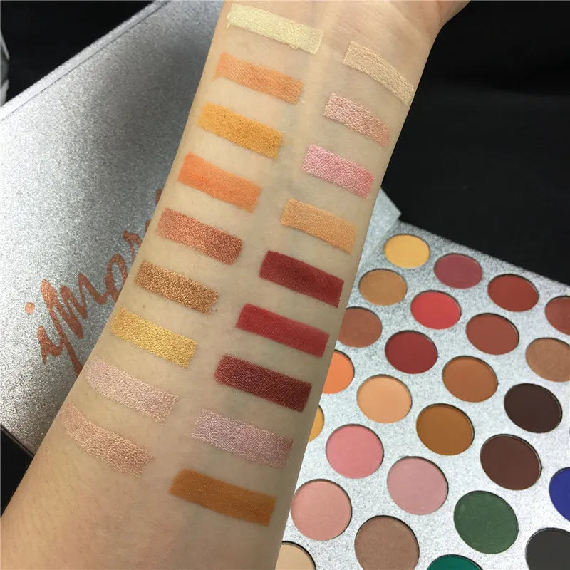 35-color eyeshadow palette with matte and shimmer shades displayed open