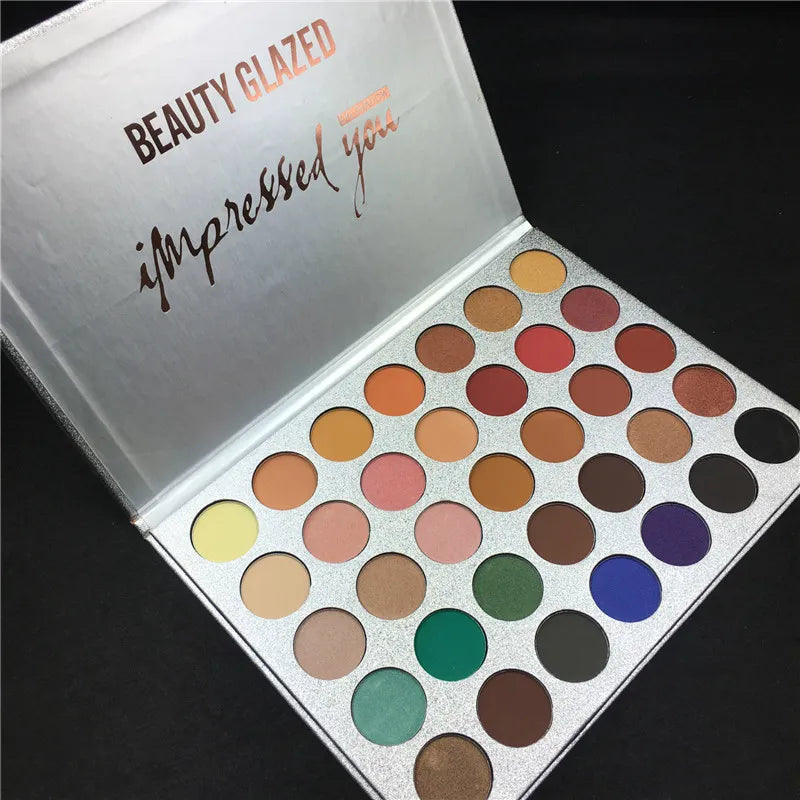 Close-up view of eyeshadow shades showing texture and color variety