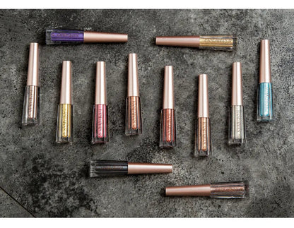 Close-up view of shimmer liquid eyeshadow applied to eyelid