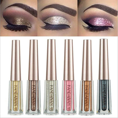 Close-up view of shimmer liquid eyeshadow applied to eyelid