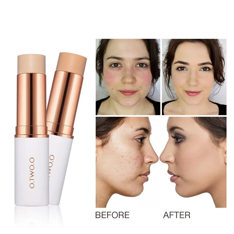 Six different colored concealer sticks arranged in a row