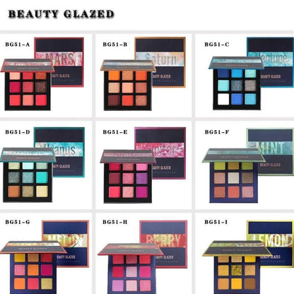 Close-up view of eyeshadow shades showing shimmer and metallic textures