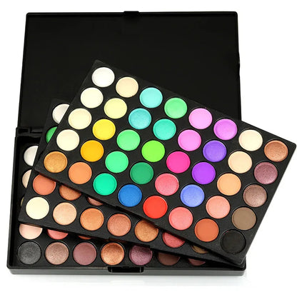 Close-up view of matte and shimmer eyeshadow textures in the palette
