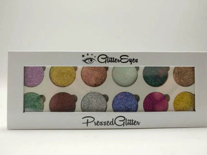 Close-up view of eyeshadow palette with shimmer finish