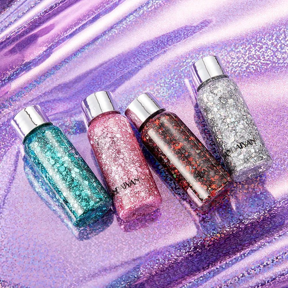 Close-up view of glitter gel texture showing laser sequins and sparkle effect