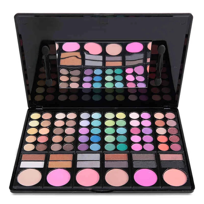 Makeup set showing blusher, contour powder, and lip gloss components
