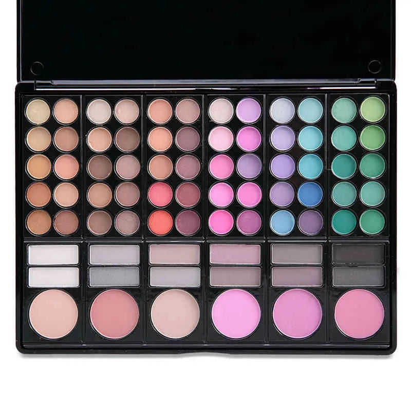 Makeup set showing blusher, contour powder, and lip gloss components