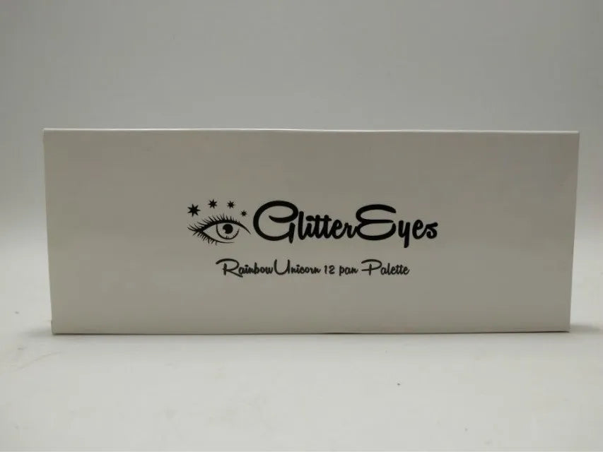 Open 12-color glitter eyeshadow palette showing shimmer shades