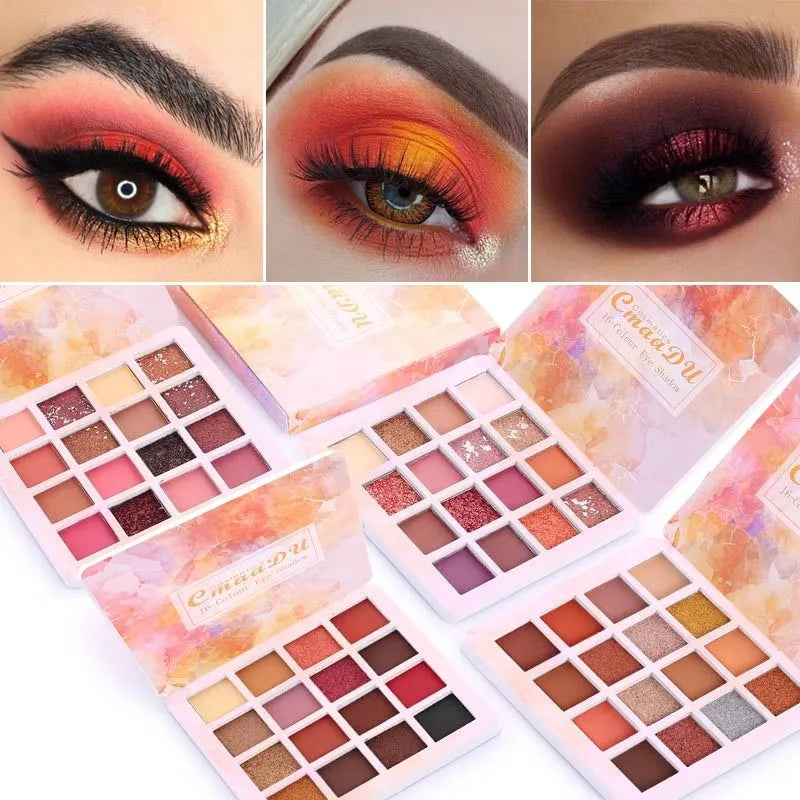 Hand holding eyeshadow palette with brush for application demonstration