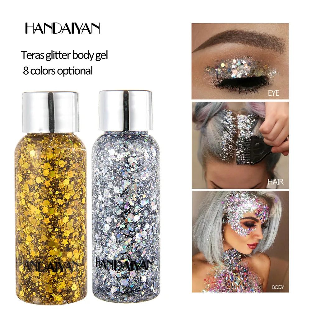 Close-up view of glitter gel texture showing laser sequins and sparkle effect