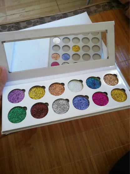 Swatch demonstration of glitter eyeshadow colors on skin