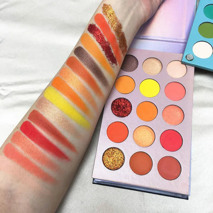 Open 60-color eyeshadow palette showing shimmer and matte finishes