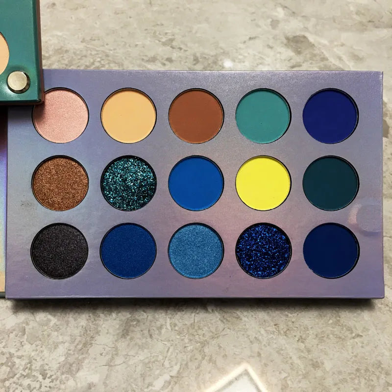 Open 60-color eyeshadow palette showing shimmer and matte finishes