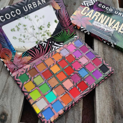 Eyeshadow palette with brush for application demonstration
