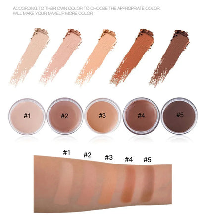 Makeup palette with five natural-toned concealers displayed open