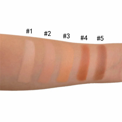 Makeup palette with five natural-toned concealers displayed open