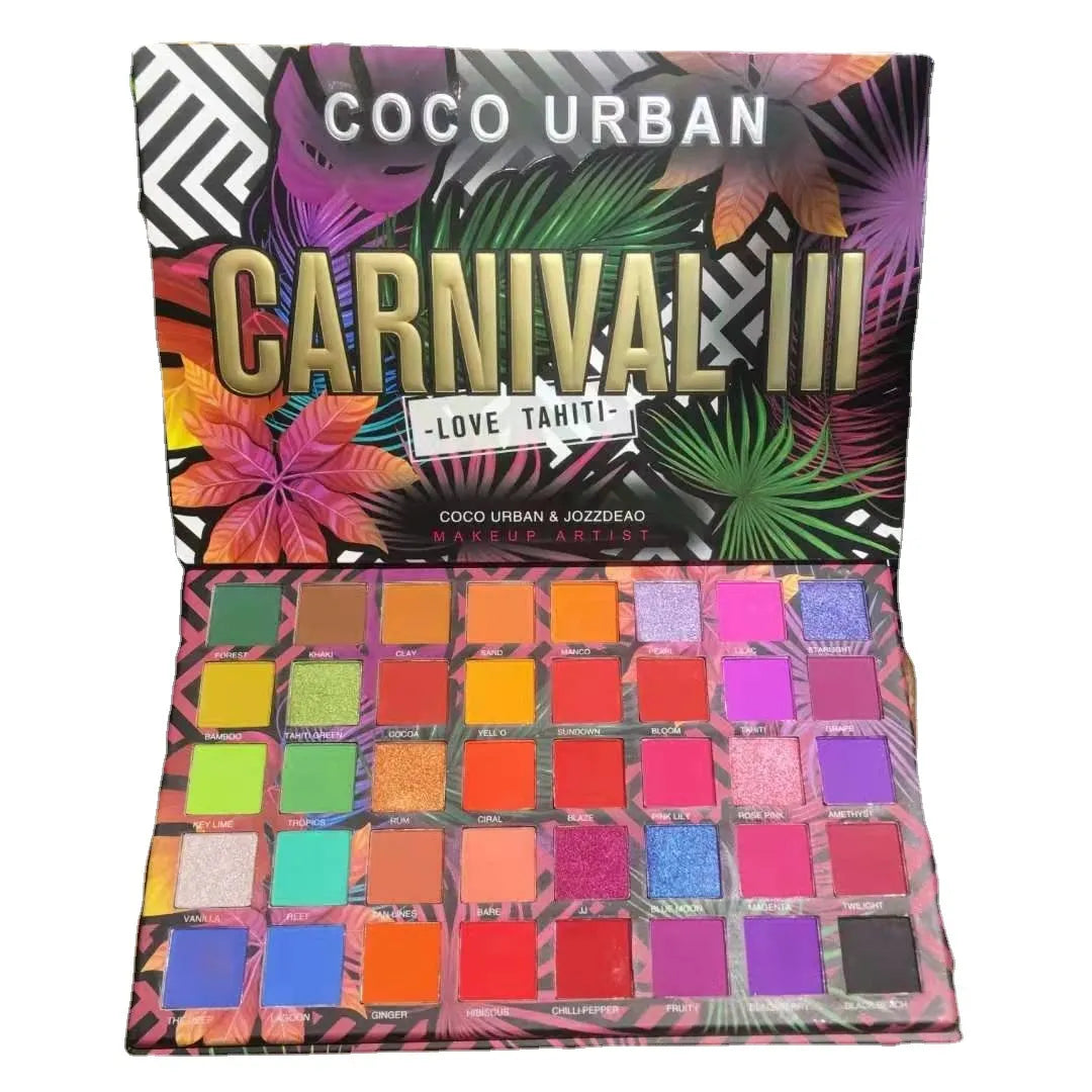 Open 40-color eyeshadow palette showing matte and shimmery shades