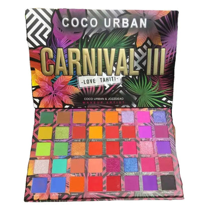 Open 40-color eyeshadow palette showing matte and shimmery shades