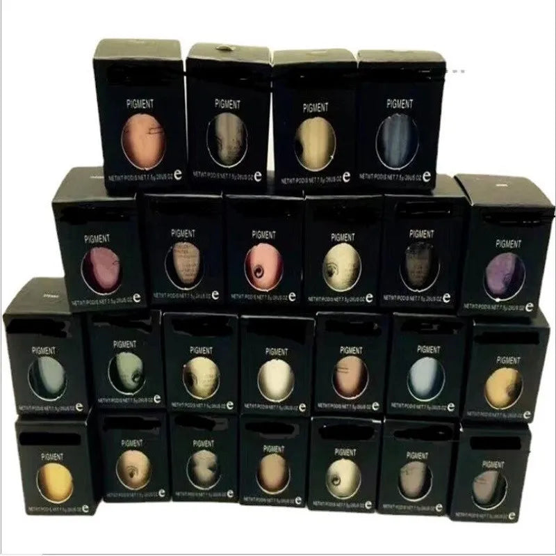 Matte loose eyeshadow pigments in 24 different colors displayed in packaging